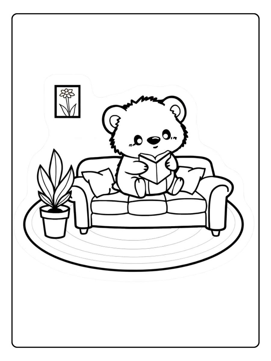Schattig beertje kleurplaat leest een boek