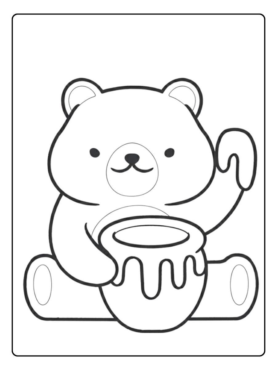 Schattig beertje kleurplaat met honing
