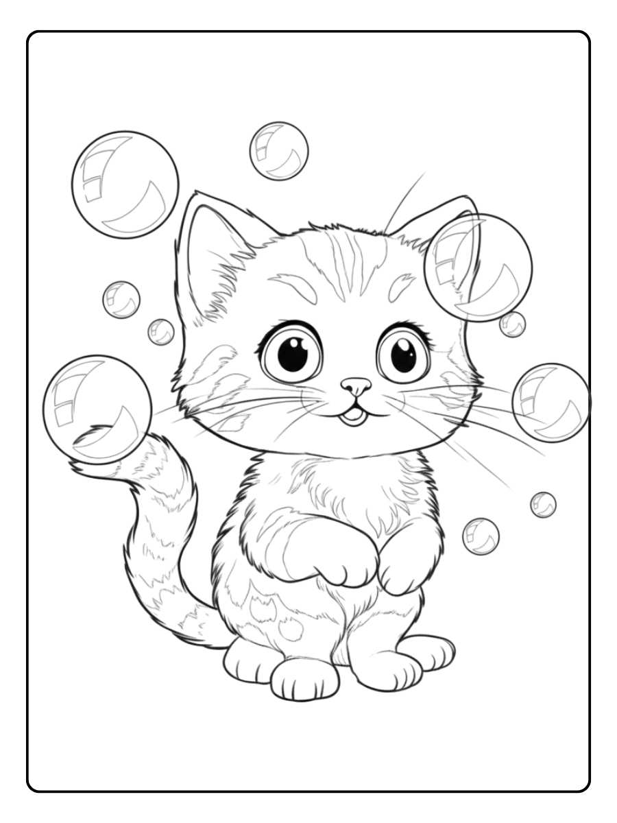 Schattig poesje kleurplaat met bellen