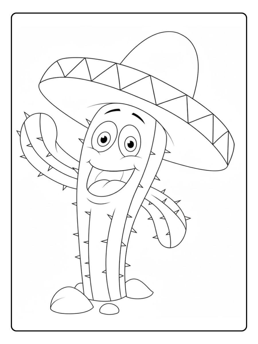 Schattige en vrolijke potcactus om in te kleuren kleurplaat cactus schattig