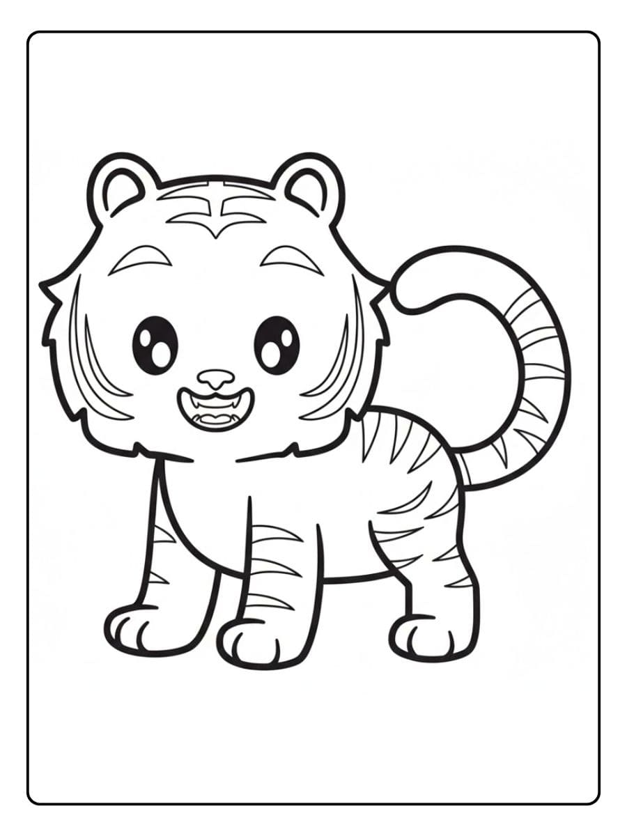 Simpele kleurplaat schattige tijger met dikke zwarte lijnen