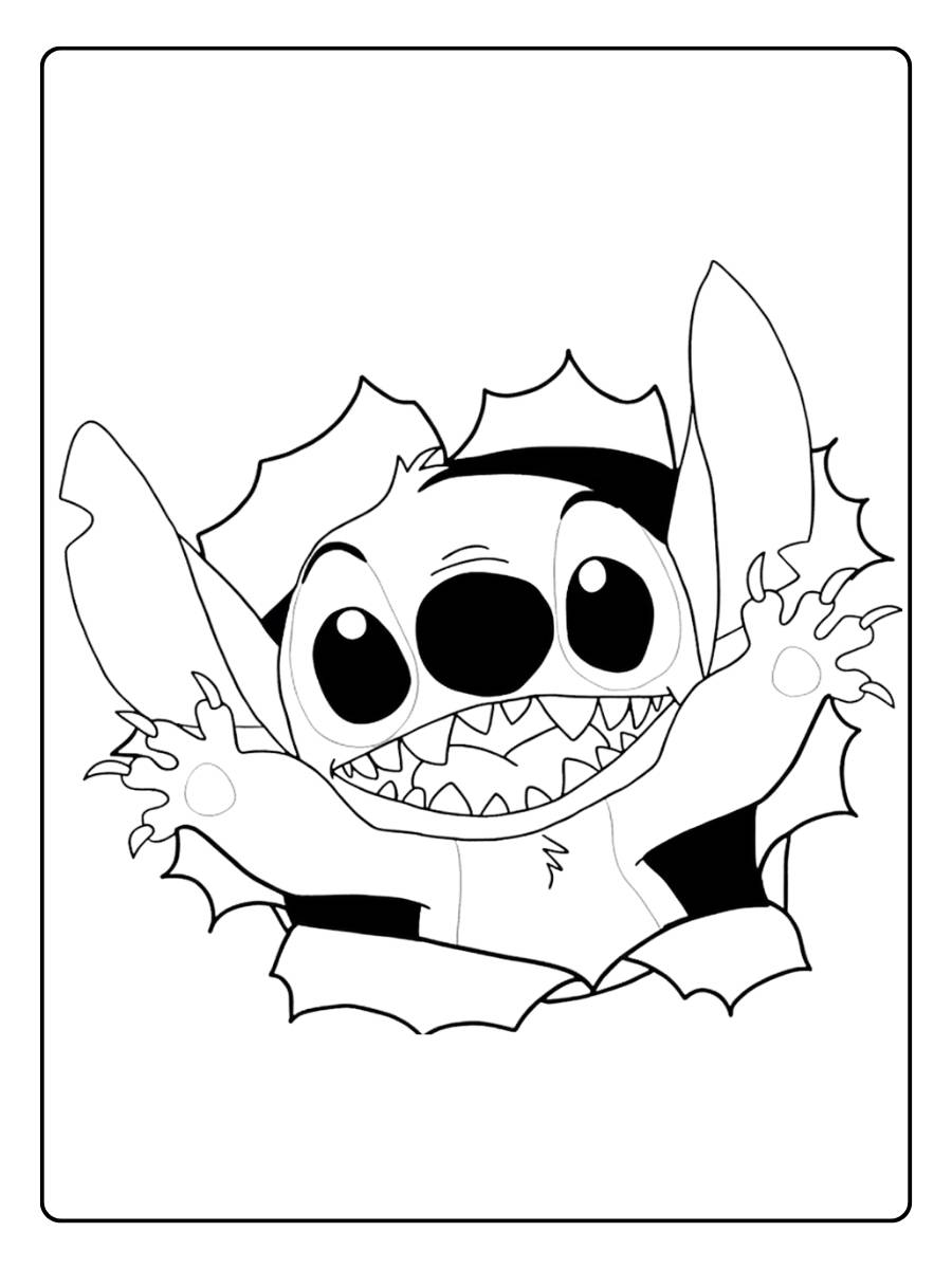 Stitch Kleurplaat Schattig Vrolijke Stitch lacht breed