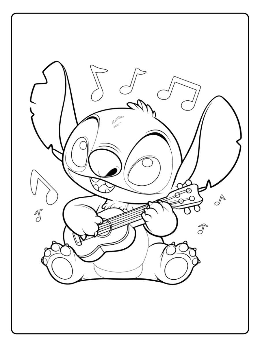 Stitch Kleurplaat Schattig Vrolijke Stitch maakt muziek