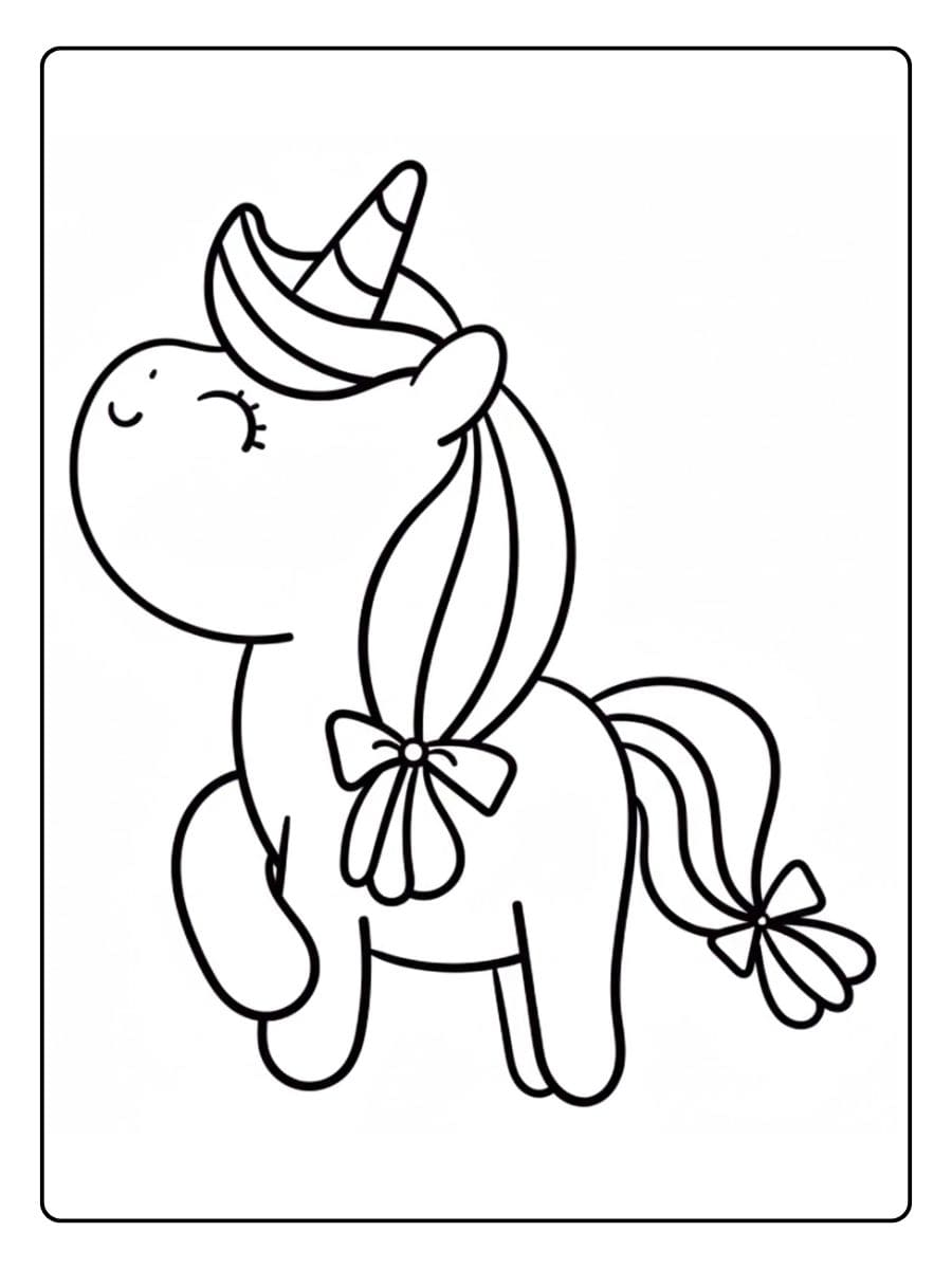 Zittende eenhoorn met golvende manen Schattig unicorn unicorn kleurplaat