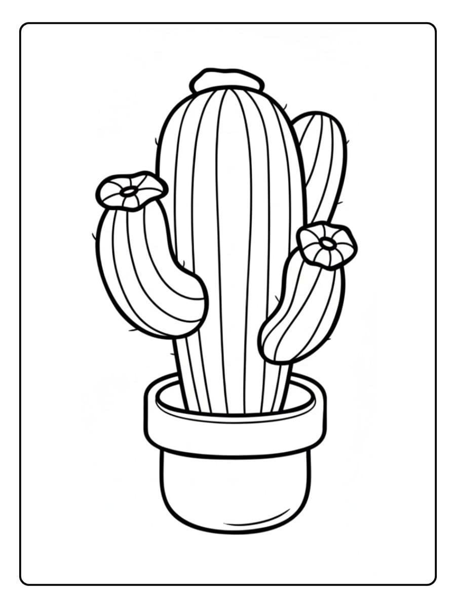 Zwart Wit Schets van een Blauwe Cactus in een Pot Kleurplaat Cactus Schattig