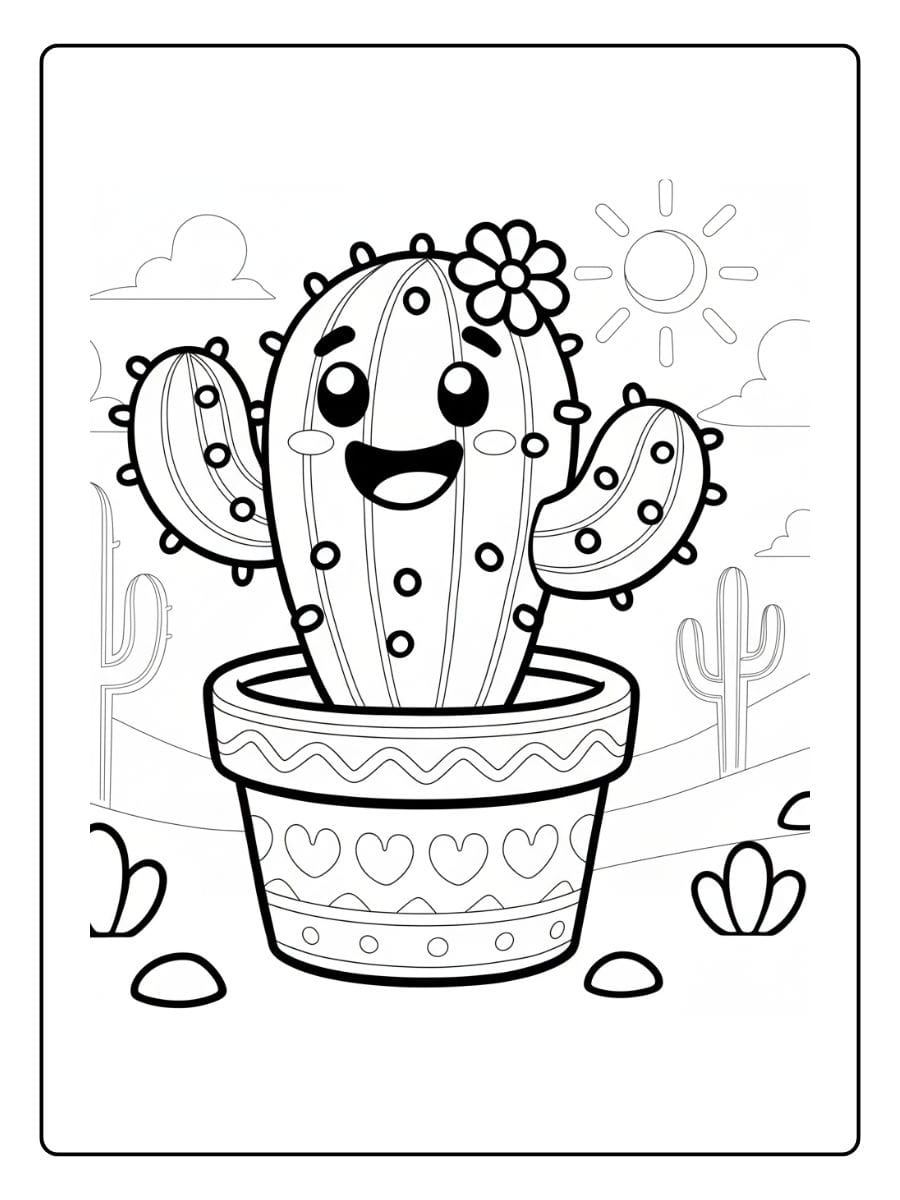 kleurplaat cactus schattig (2)