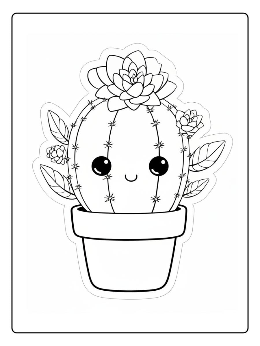 kleurplaat cactus schattig (6)