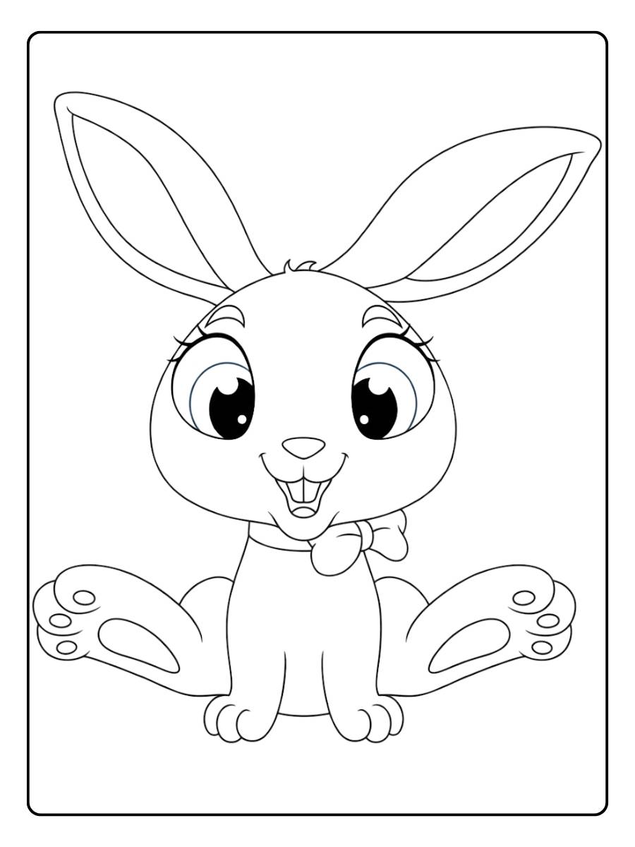 kleurplaat konijn schattig met plantjes