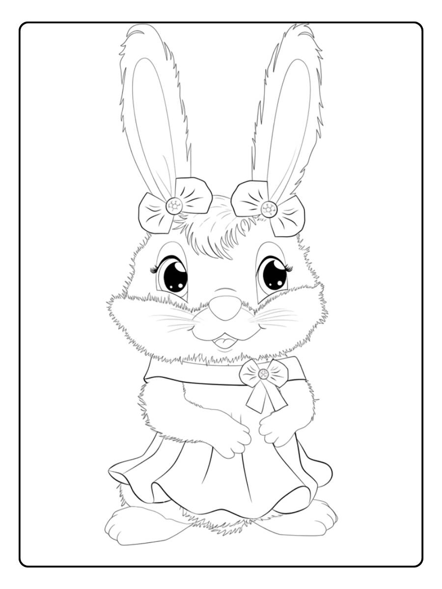 kleurplaat konijn schattig met strikje