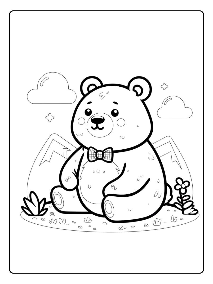 schattig beertje kleurplaat met blaadje