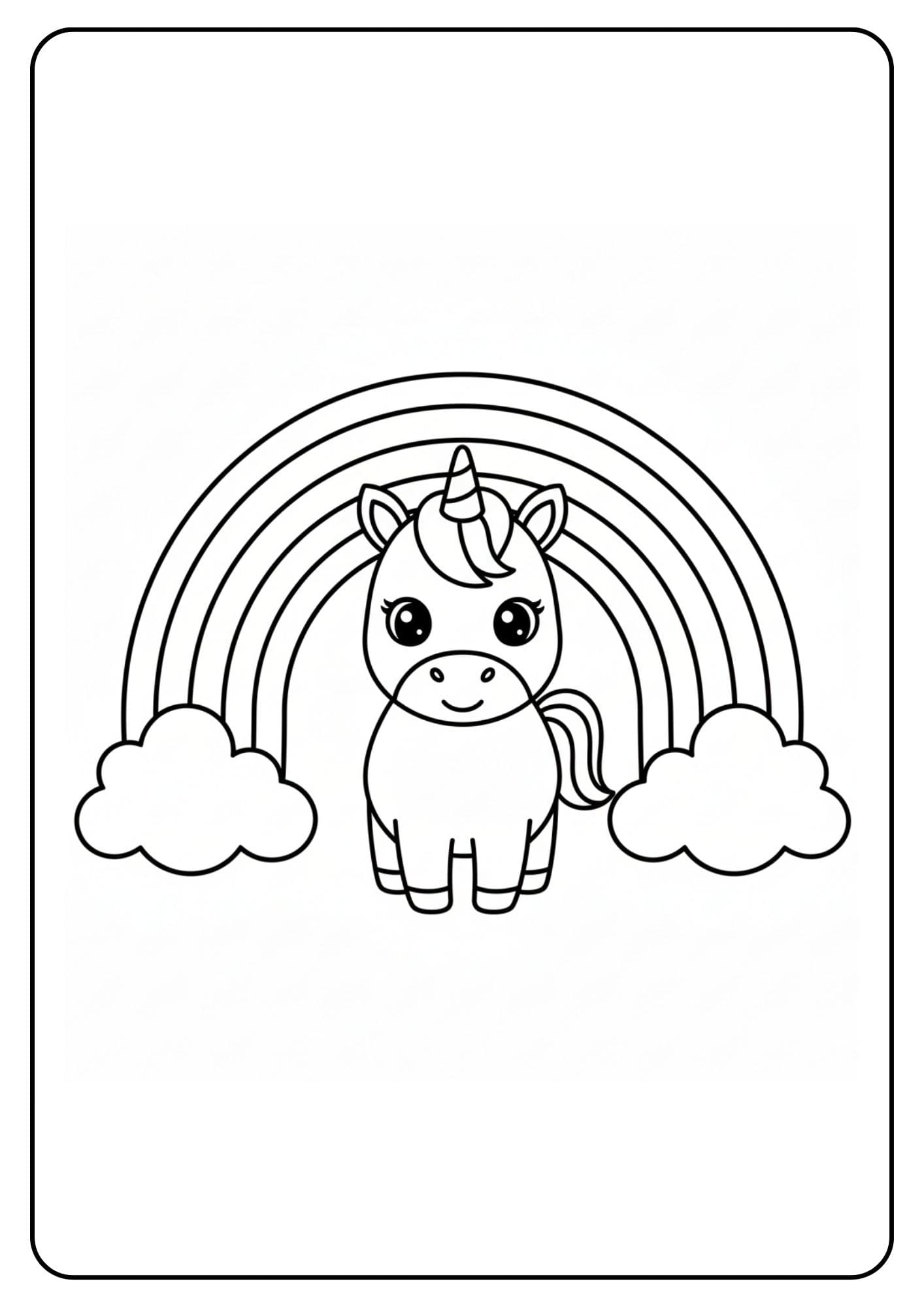 Baby unicorn met regenboog kleurplaat