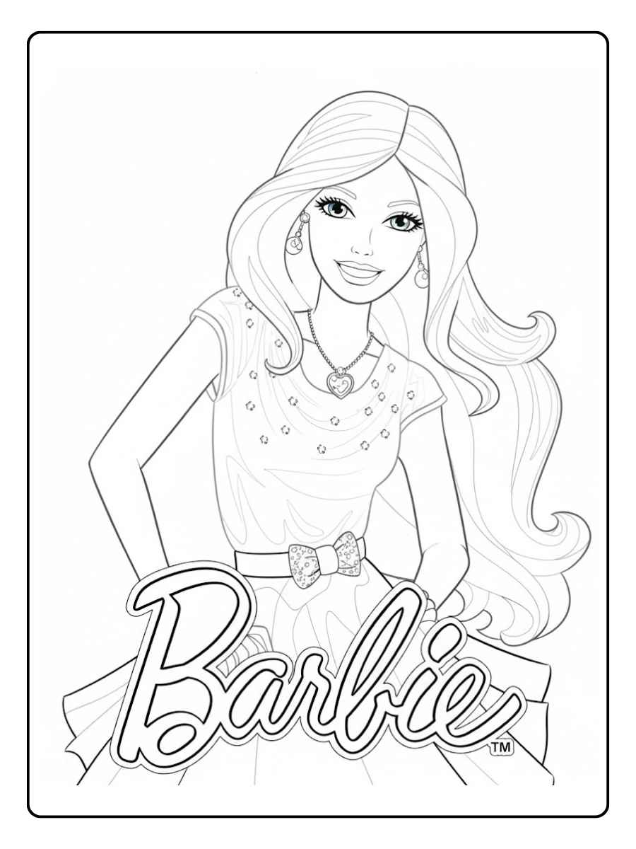 Barbie kleurplaat Barbie met groot logo