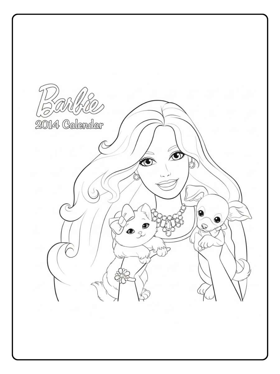 Barbie kleurplaat Barbie met puppy