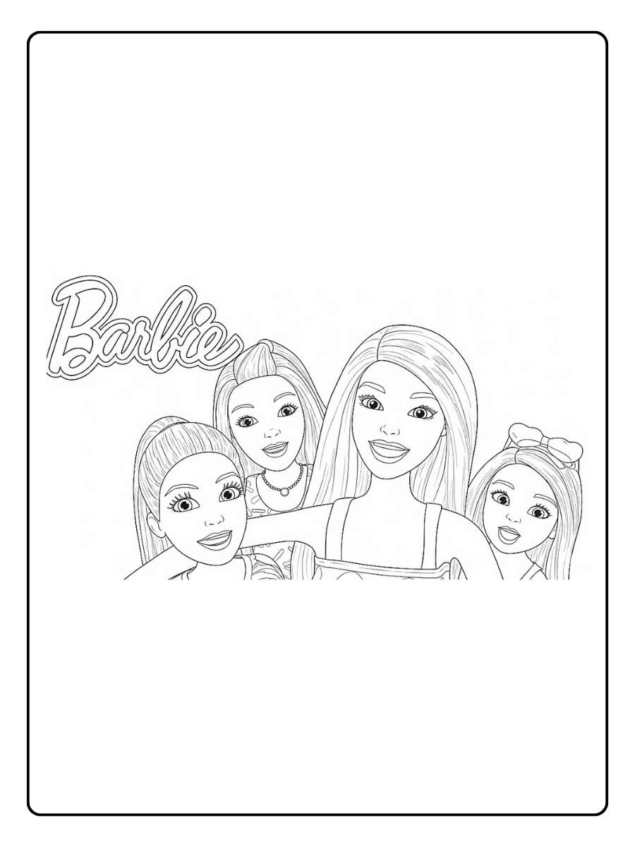 Barbie kleurplaat Barbie met vriendinnen