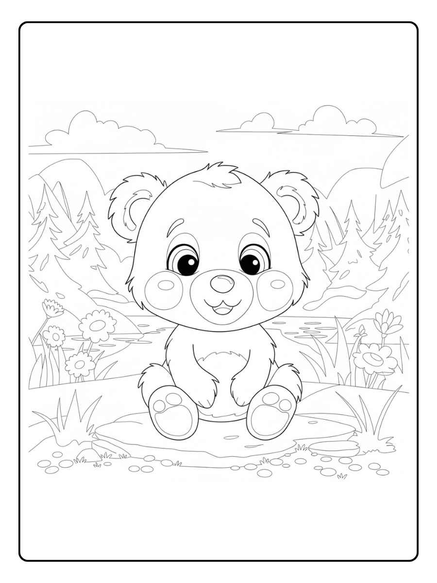 Beren kleurplaat zwaaiende schattige beer