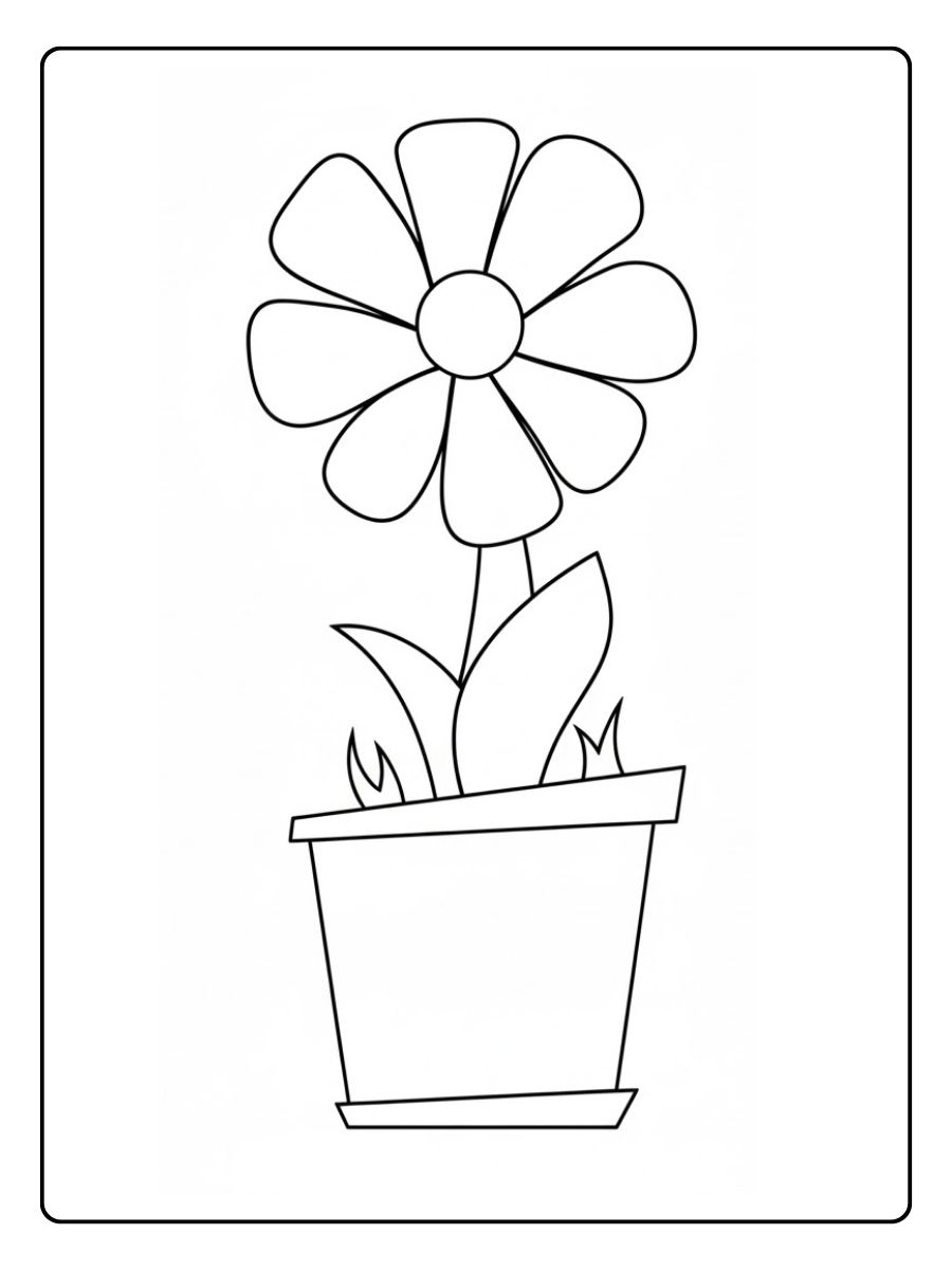 Bloem kleurplaat bloem in pot