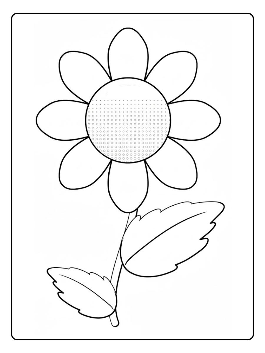 Bloem kleurplaat grote bloem met bladeren