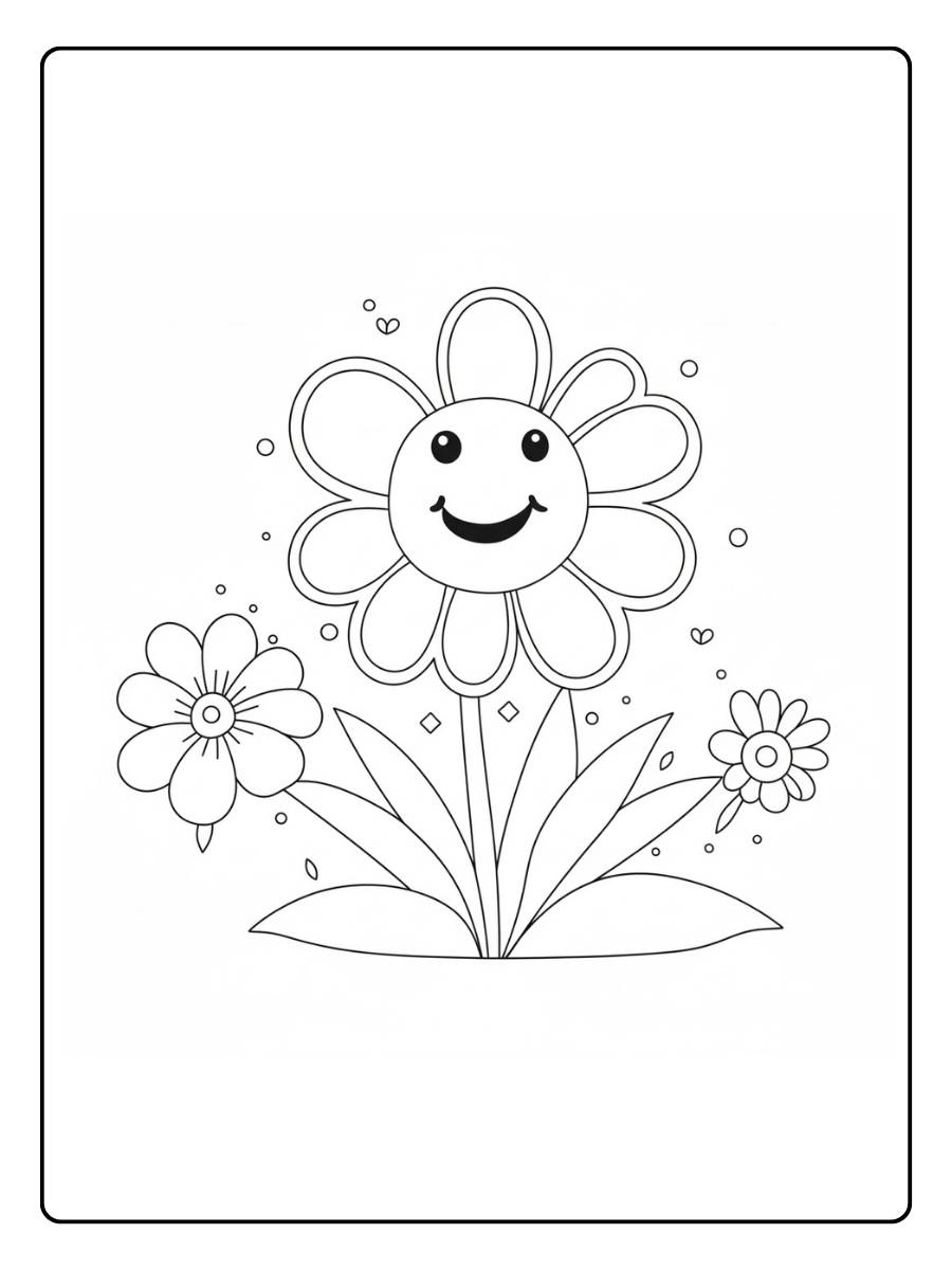 Bloem kleurplaat vrolijke bloem met decoratie