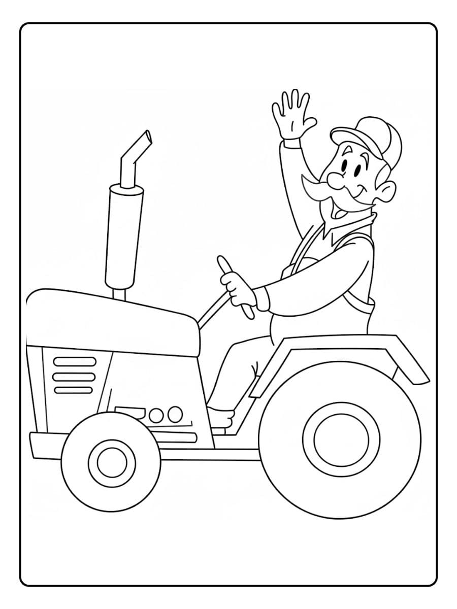 Boer zwaait op trekker kleurplaat trekker