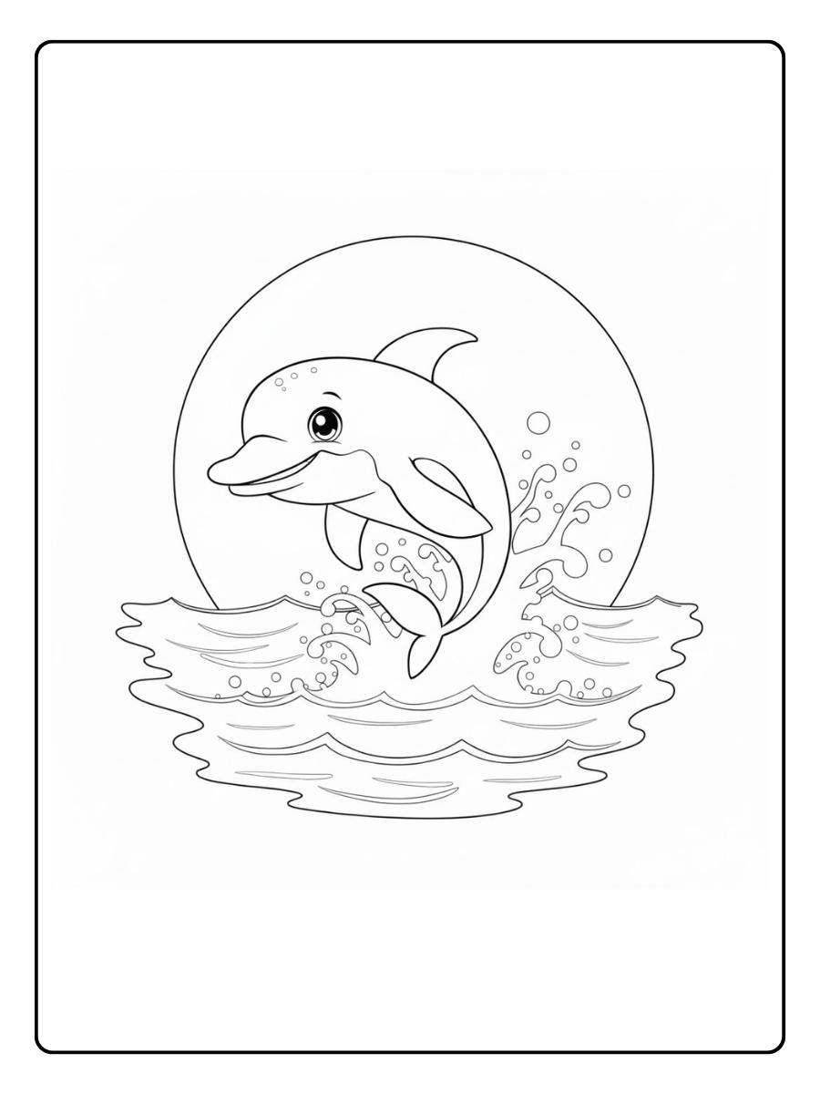 Dolfijn kleurplaat dolfijn bij de maan en golven