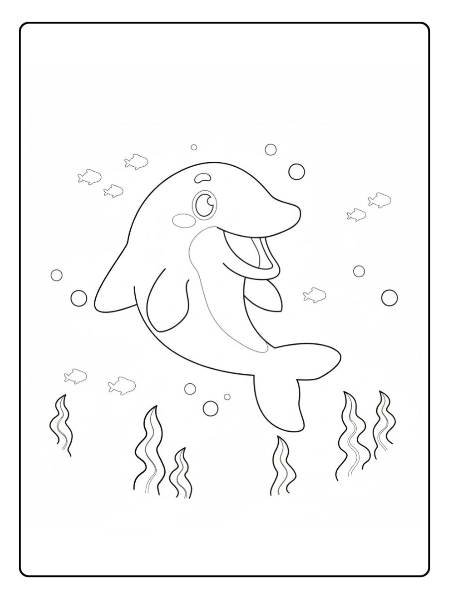 Dolfijn kleurplaat vrolijke dolfijn onder water