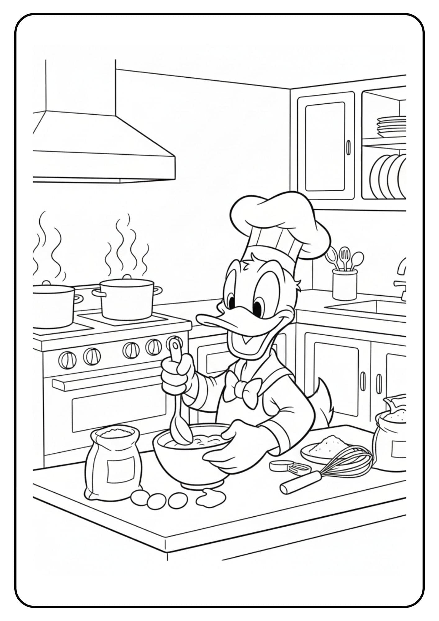 Donald Duck kleurplaat koken