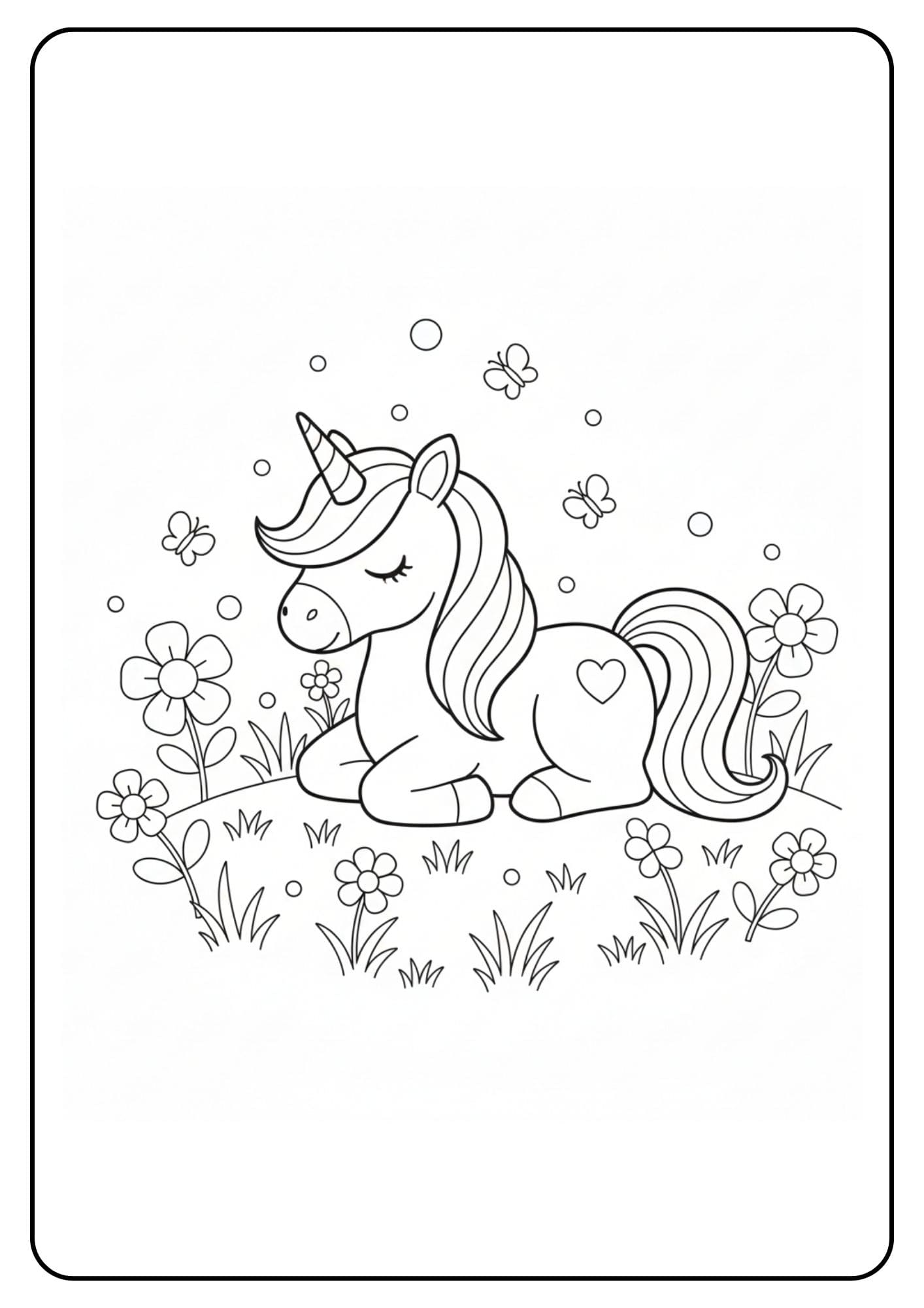 Eenhoorn kleurplaat in de wei