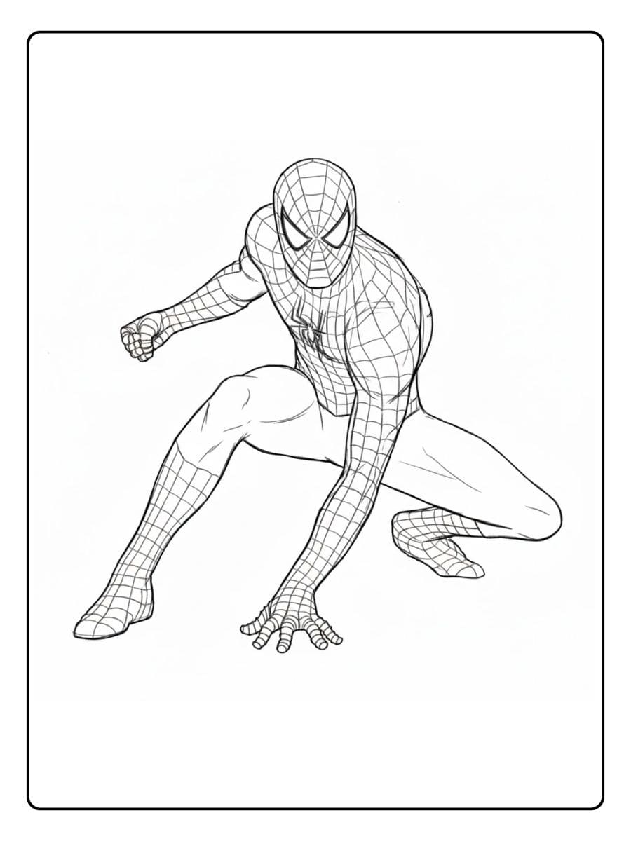 Eenvoudige Spiderman Kleurplaat in een lage houding