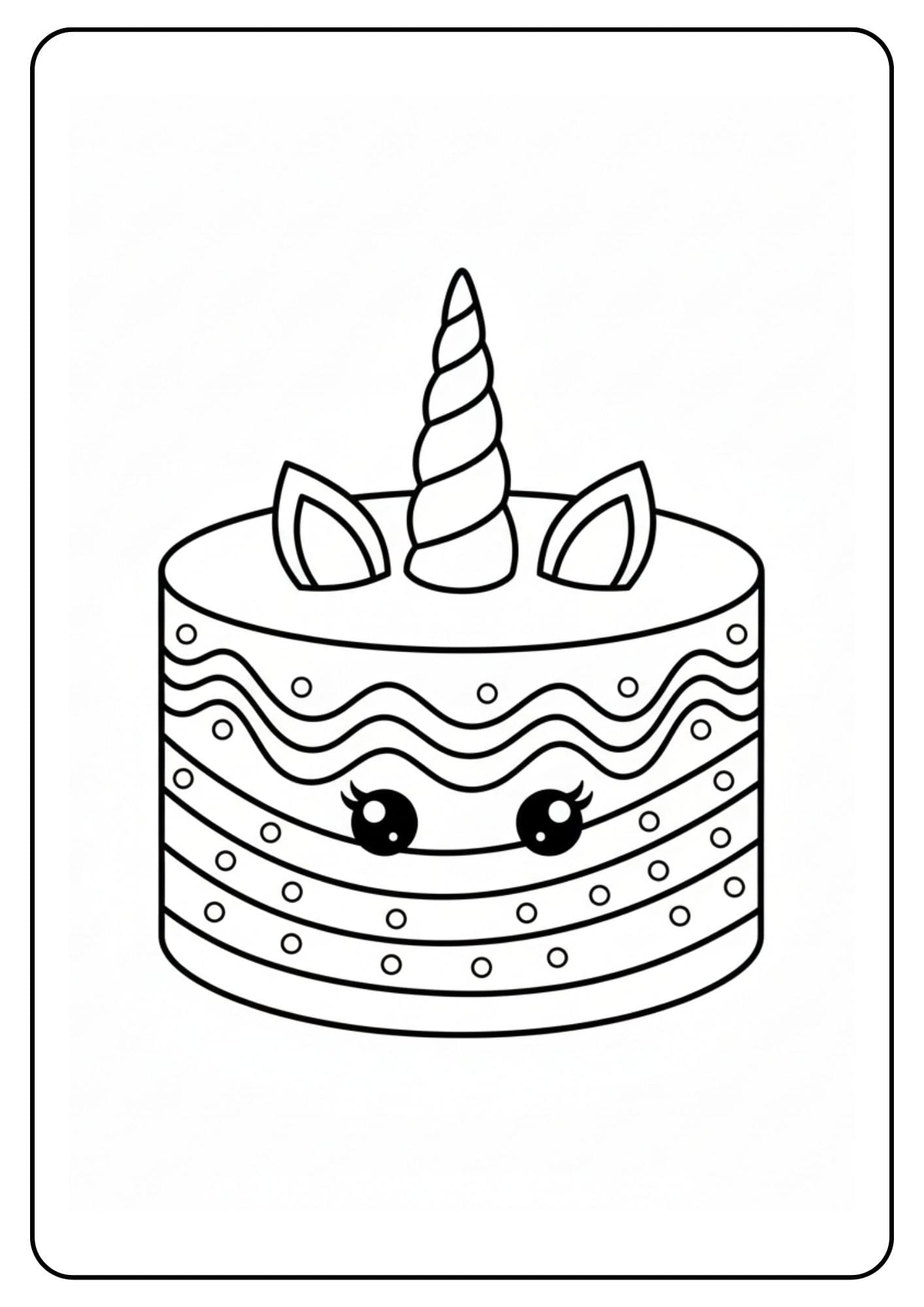 Eenvoudige unicorn taart kleurplaat