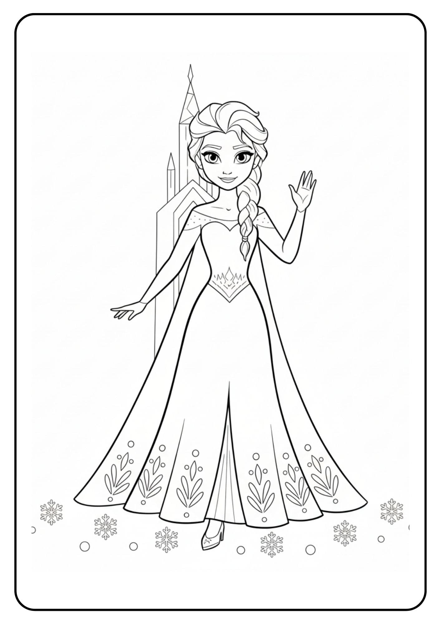 Elsa kleurplaat met sneeuwvlokken