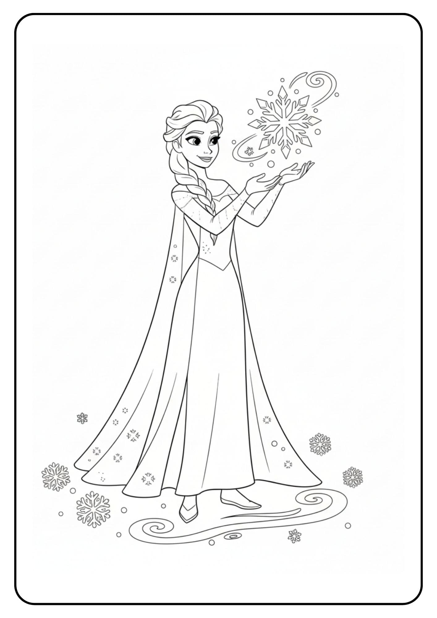 Elsa kleurplaat sneeuwvlok in hand