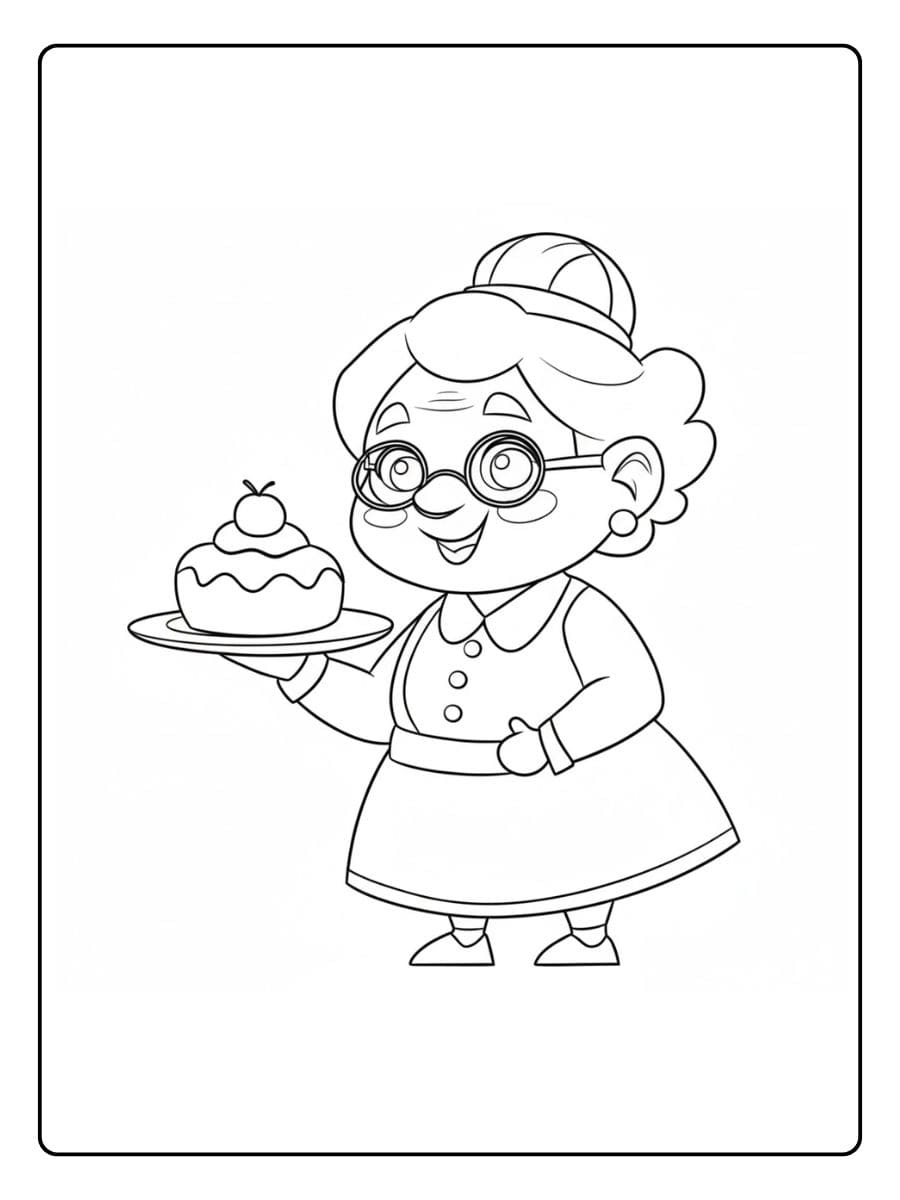 Feestelijke Kleurplaat Verjaardag Oma Bakkende Grootmoeder