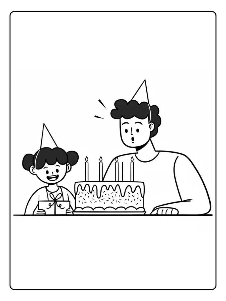 Feestelijke kleurplaat verjaardag papa kaarsjes uitblazen
