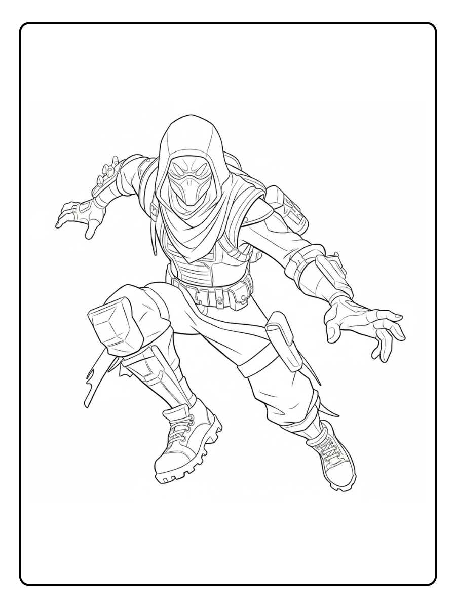 Fortnite kleurplaat Ninja strijder actiepose