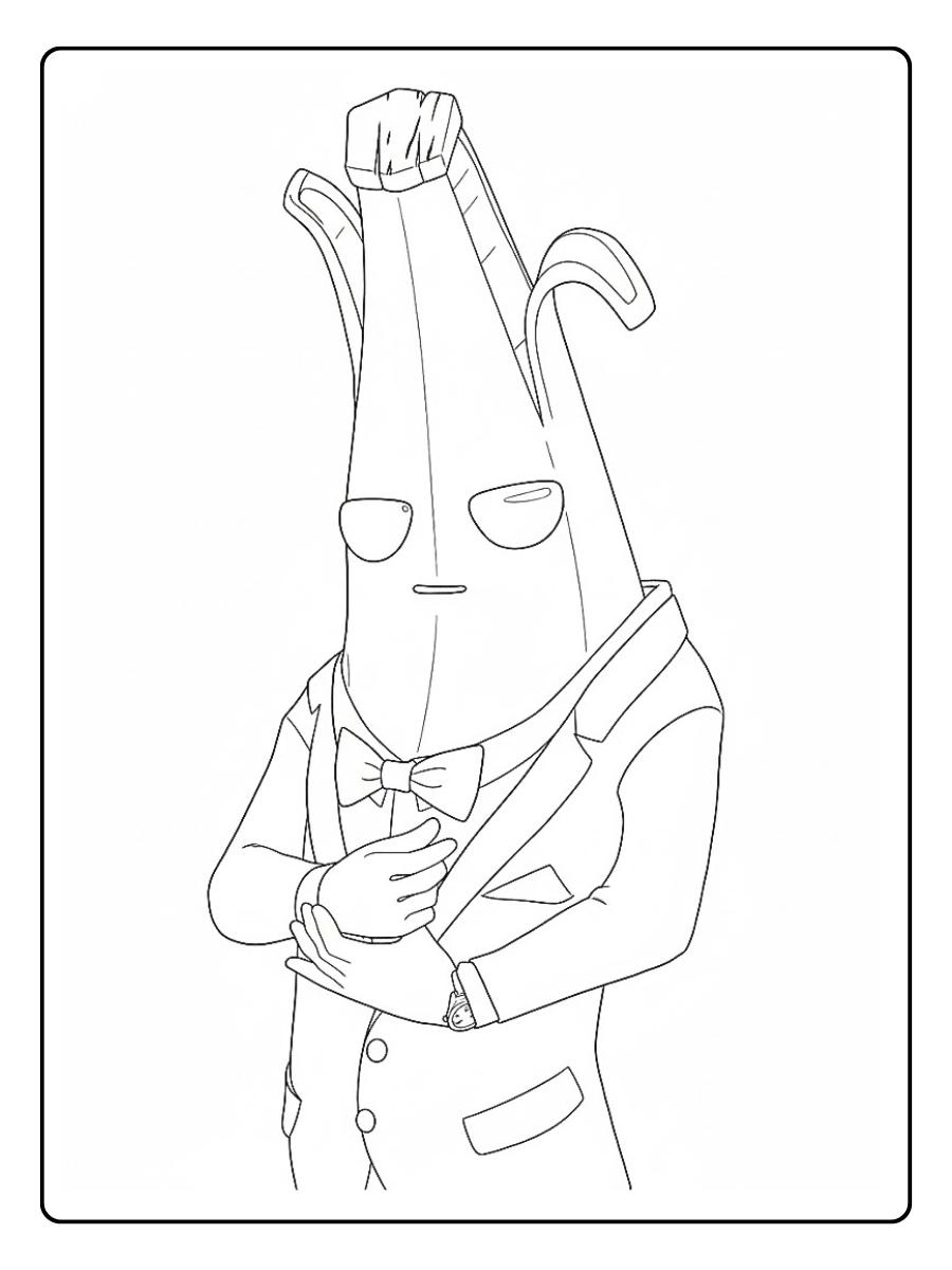 Fortnite kleurplaat Peely in pak