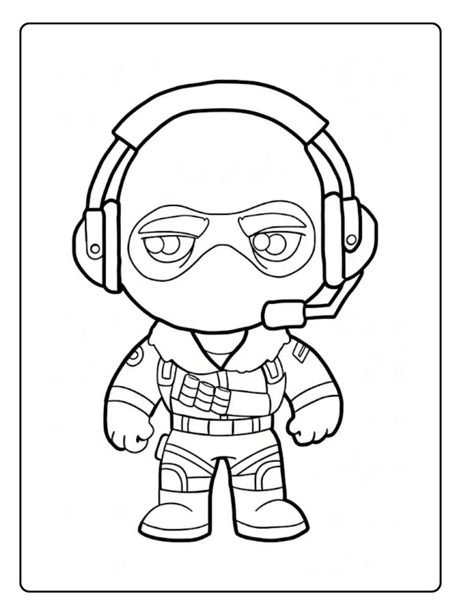 Fortnite kleurplaat Soldaat met headset chibi
