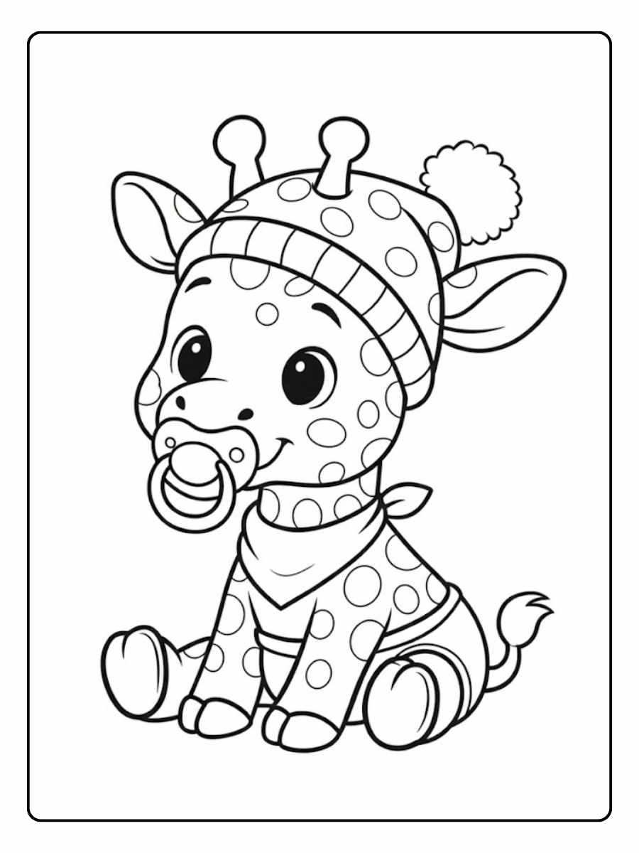 Giraf kleurplaat baby giraf met speen