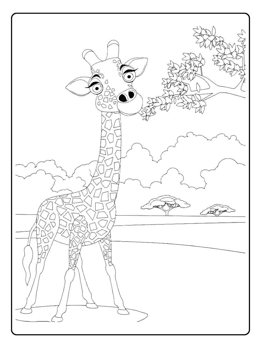 Giraf kleurplaat giraf in de savanne
