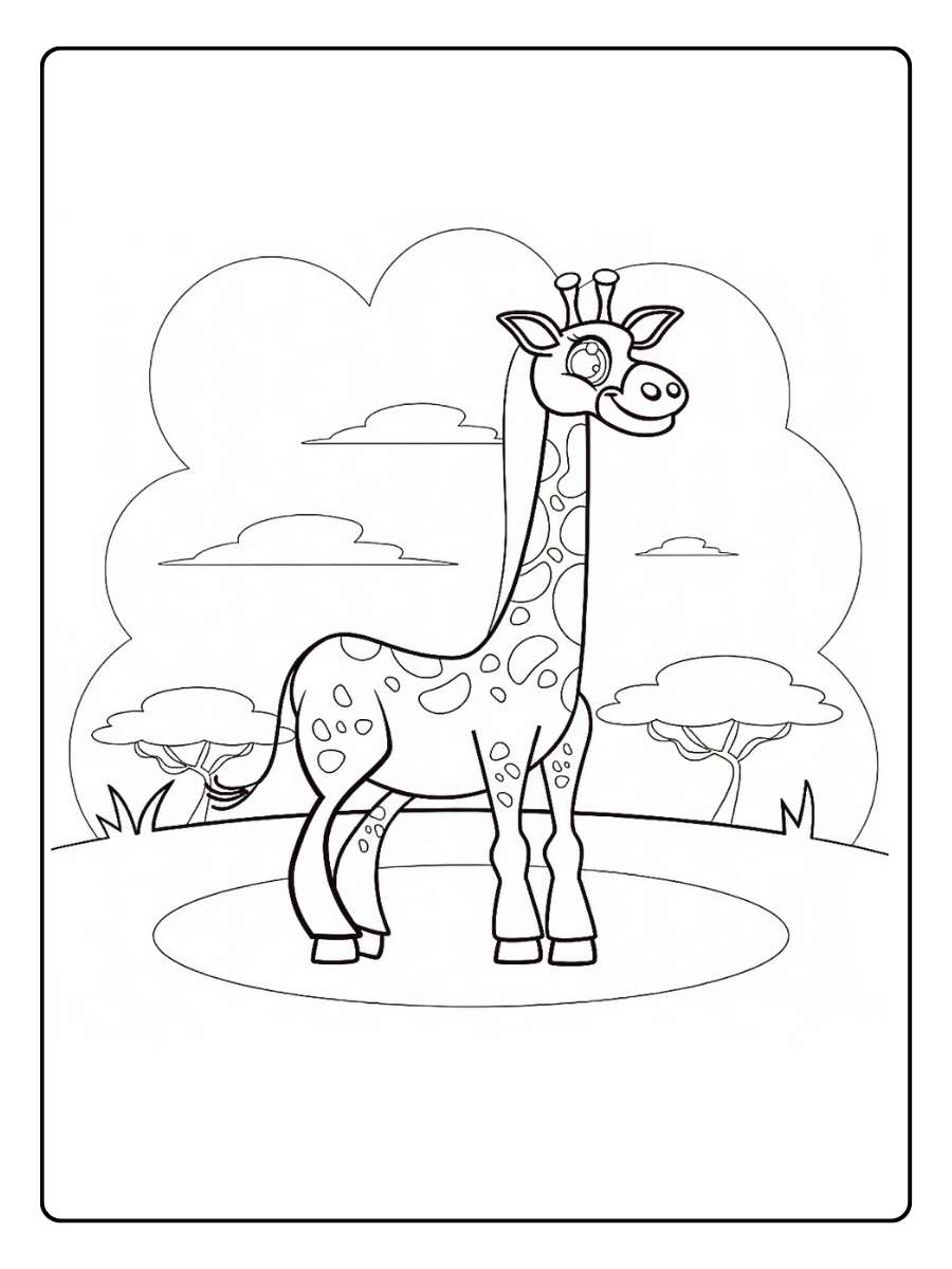 Giraf kleurplaat giraf in het grasland