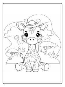 Giraf kleurplaat giraf onder een boom