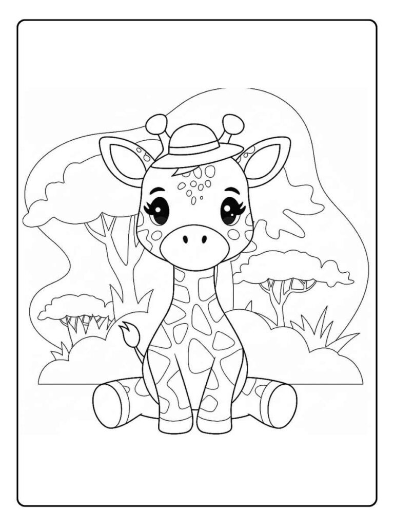 Giraf kleurplaat giraf onder een boom