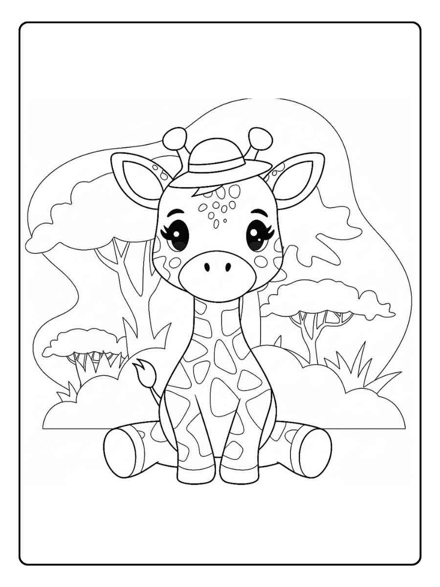 Giraf kleurplaat giraf onder een boom