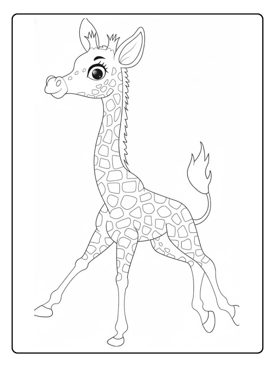 Giraf kleurplaat jonge giraf lopend