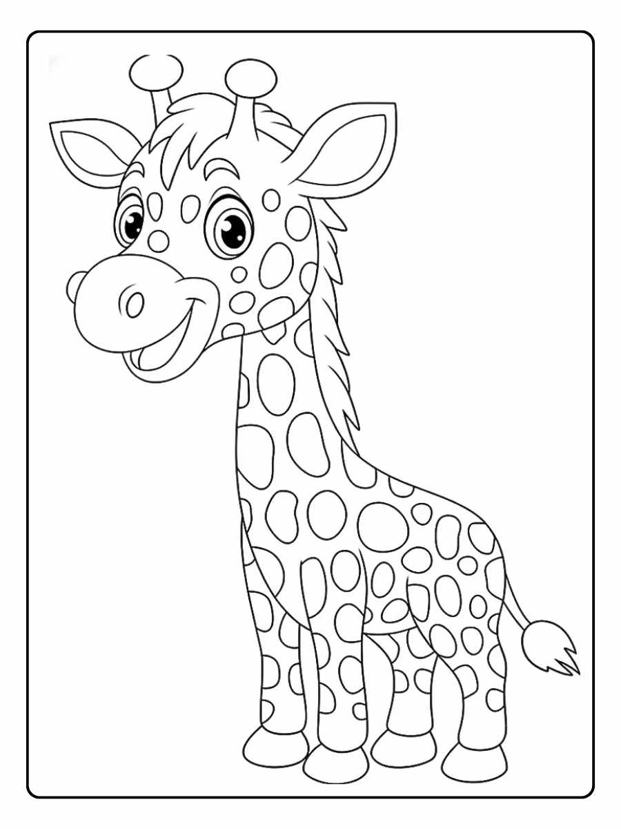 Giraf kleurplaat vrolijke lachende giraf