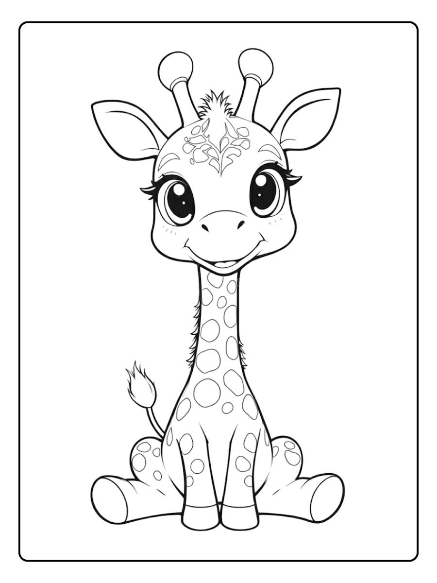 Giraf kleurplaat zittende schattige giraf