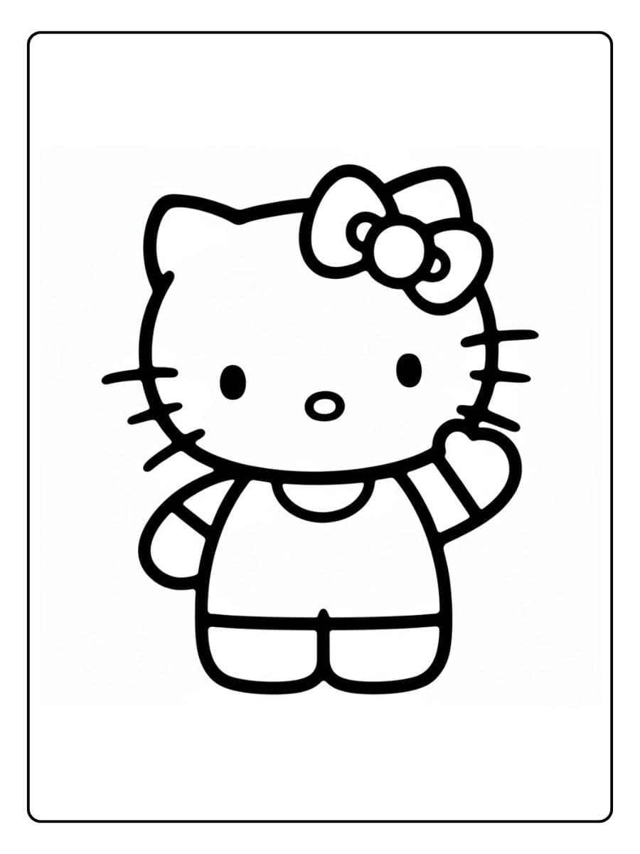 Hello Kitty Kleurplaat Eenvoudige Zwart Wit Schets met Dikke Lijnen