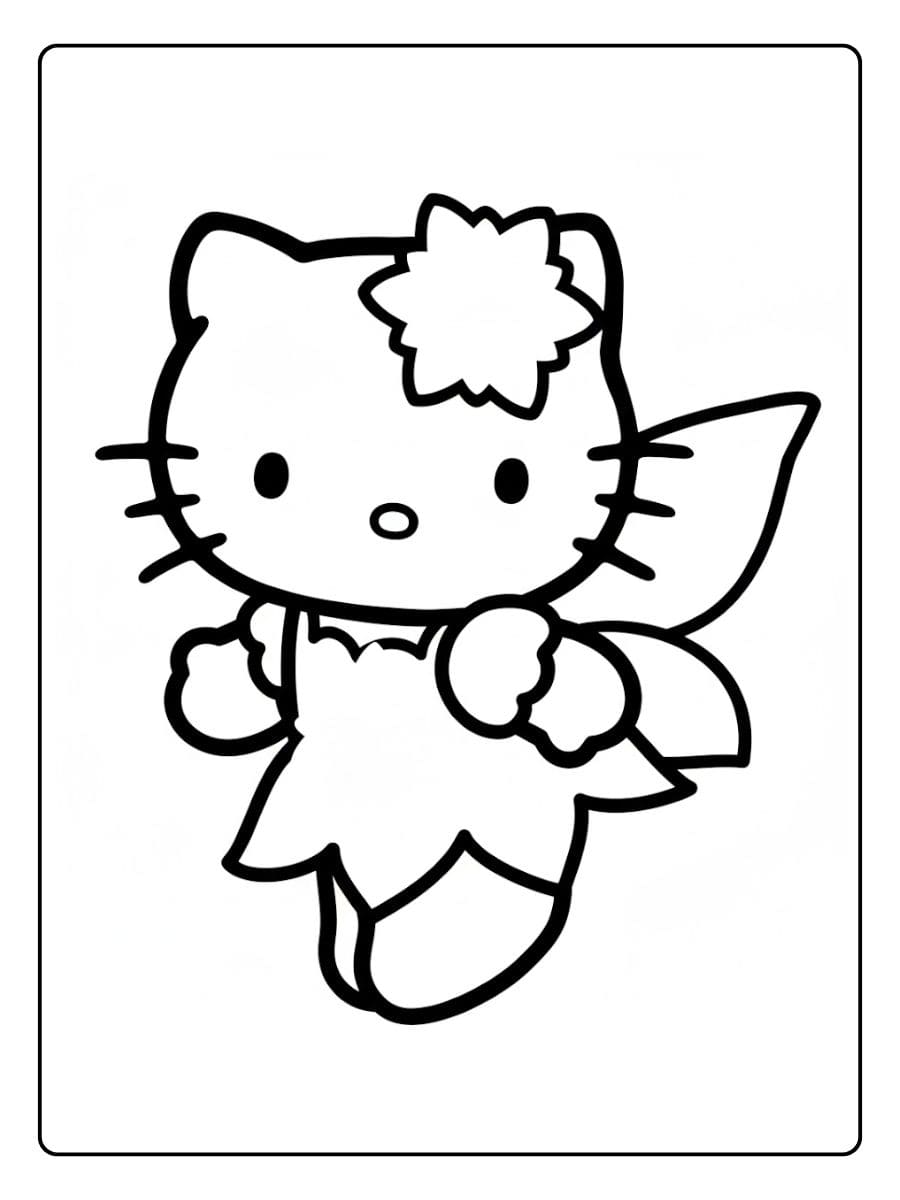 Hello Kitty Vliegende Fee Kleurplaat Eenvoudige Lijnen Zwart Wit