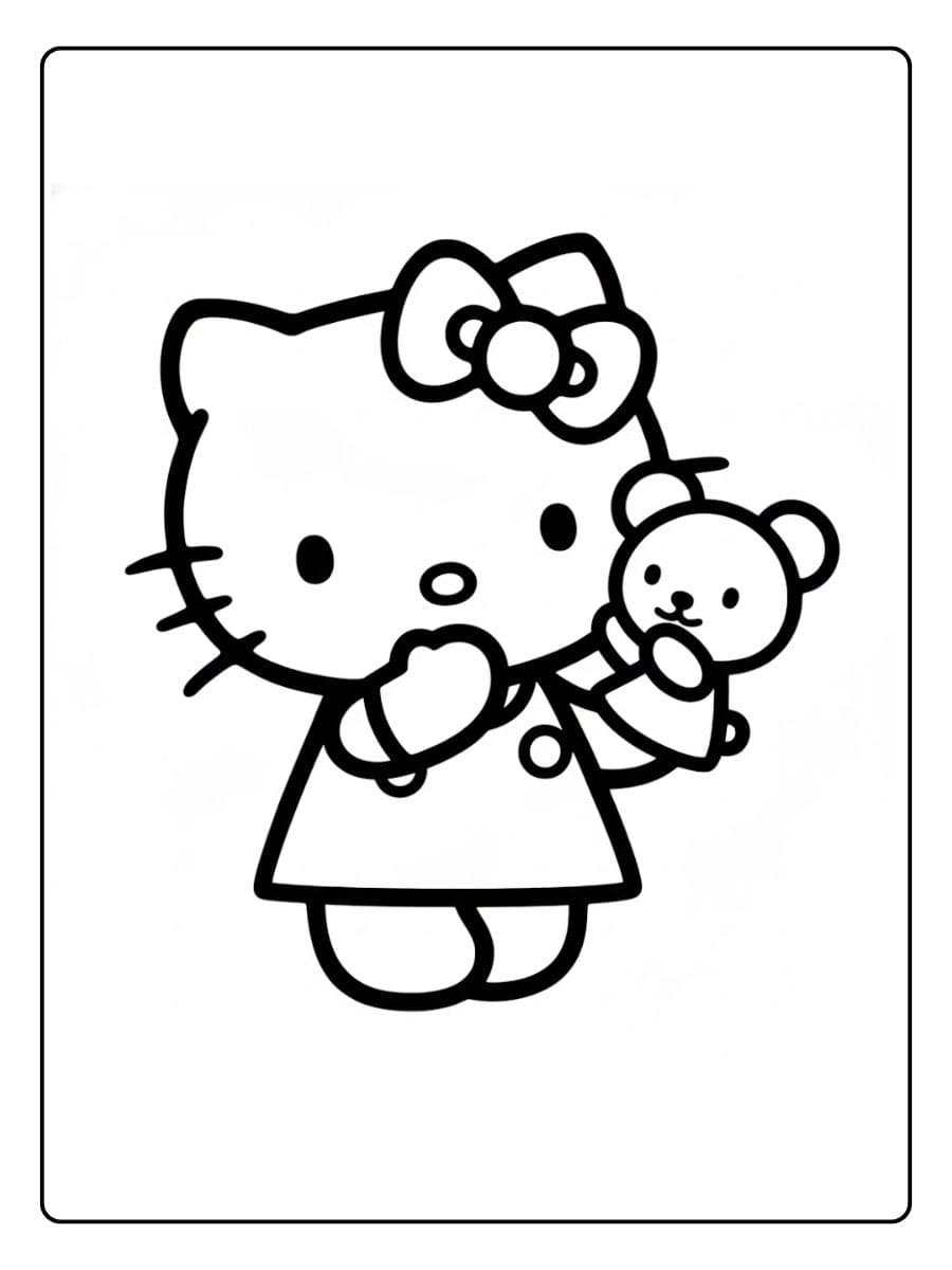 Hello Kitty kleurplaat met beertje