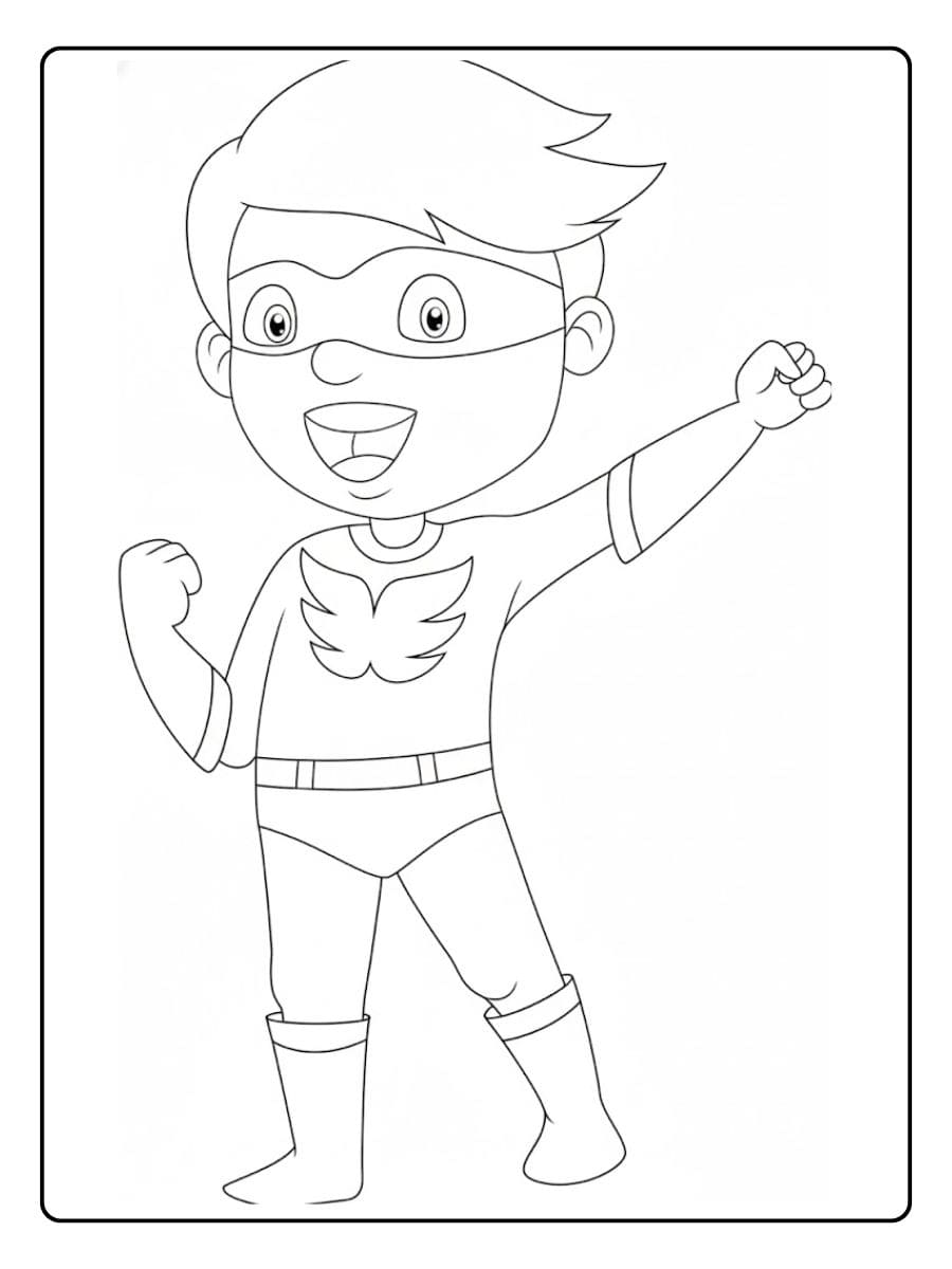 Jongen superheld kleurplaat actiepose kleurplaat superheld