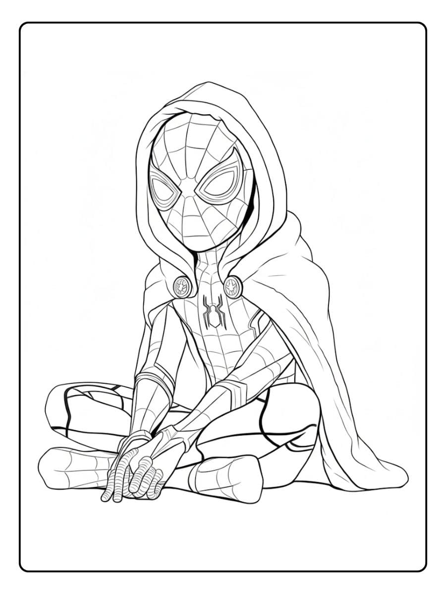 Klassieke Spiderman pose lijntekening, spiderman kleurplaat